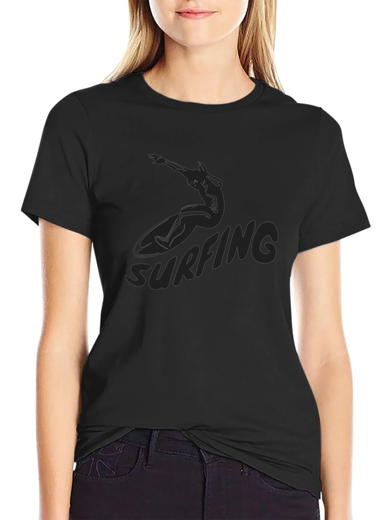 Black Surfing Graphic Tee for Men