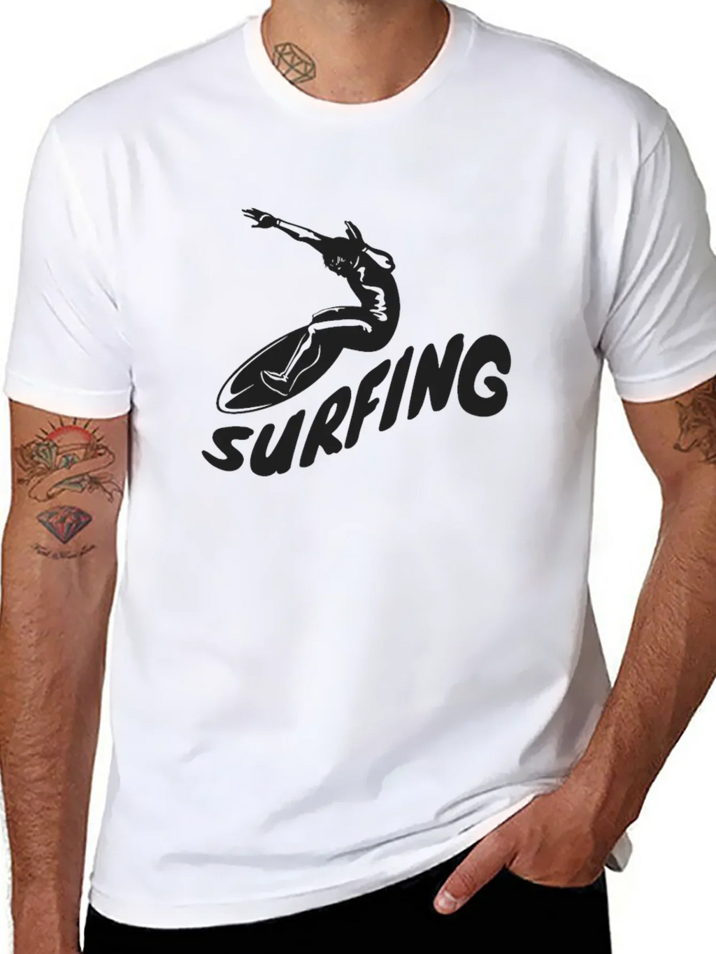 Black Surfing Graphic Tee for Men