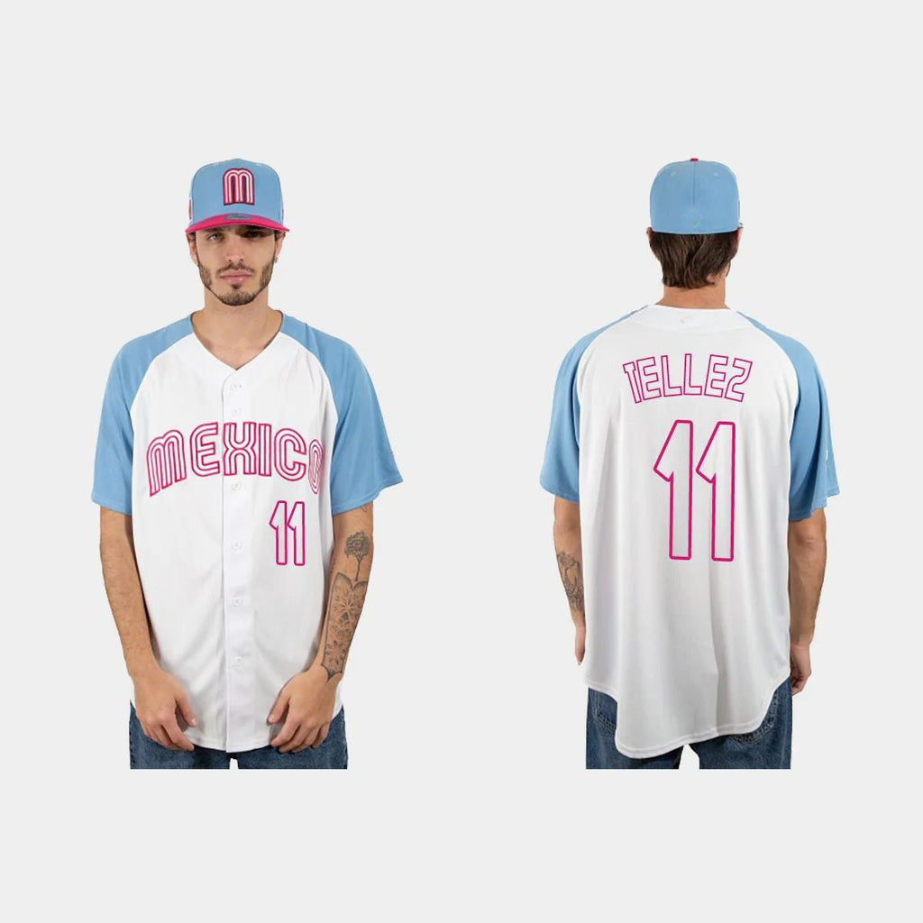 #11 ROWDY TELLEZ MEXICO BASEBALL 2023 WORLD BASEBALL CLASSIC JERSEY ¨C WHITE BLUE Stitches Baseball Jerseys
