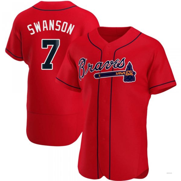 Atlanta Braves #7 Dansby Swanson Red Alternate Jersey Stitches Baseball Jerseys