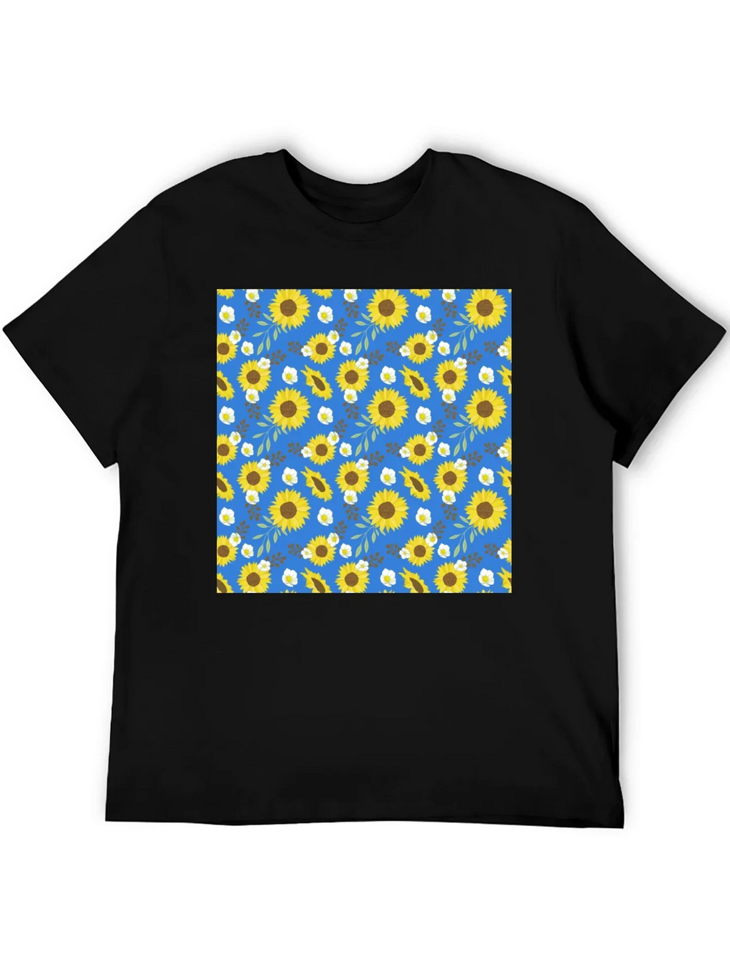 Sunflower Pattern Black T-Shirt