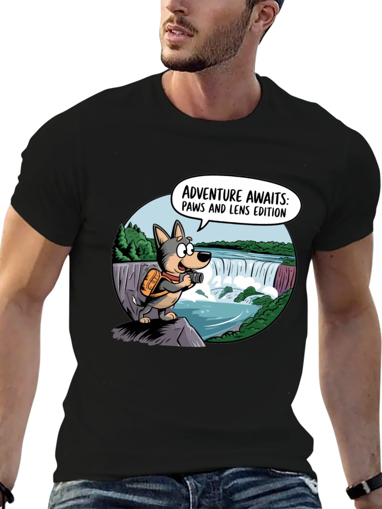 Adventure Awaits Dog T-Shirt Paws & Lens Edition