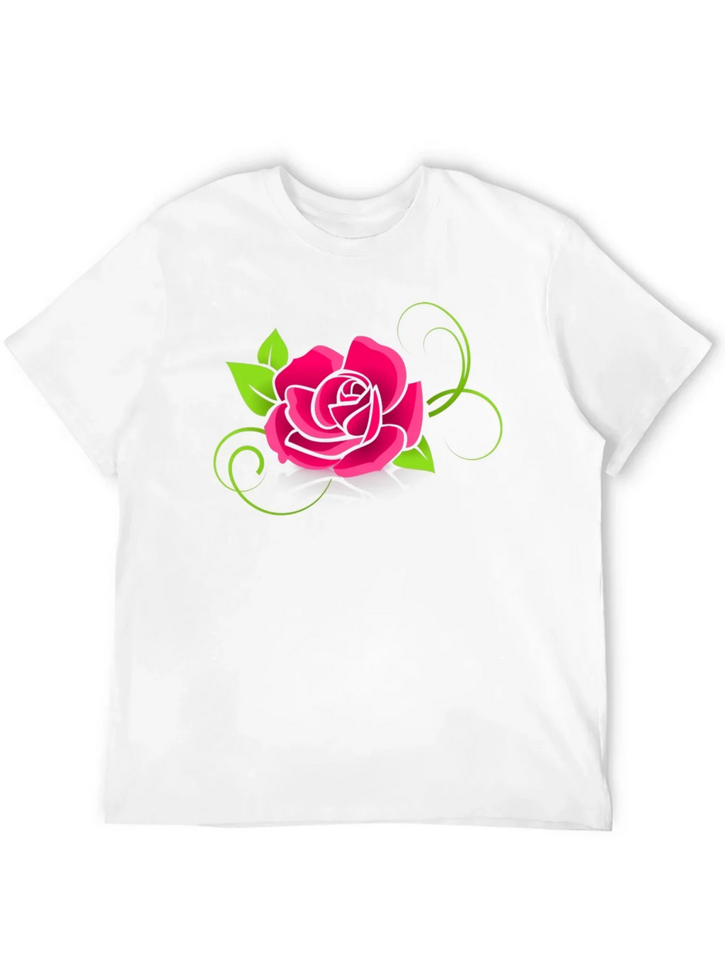 Black T-Shirt with Bold Pink Rose Design