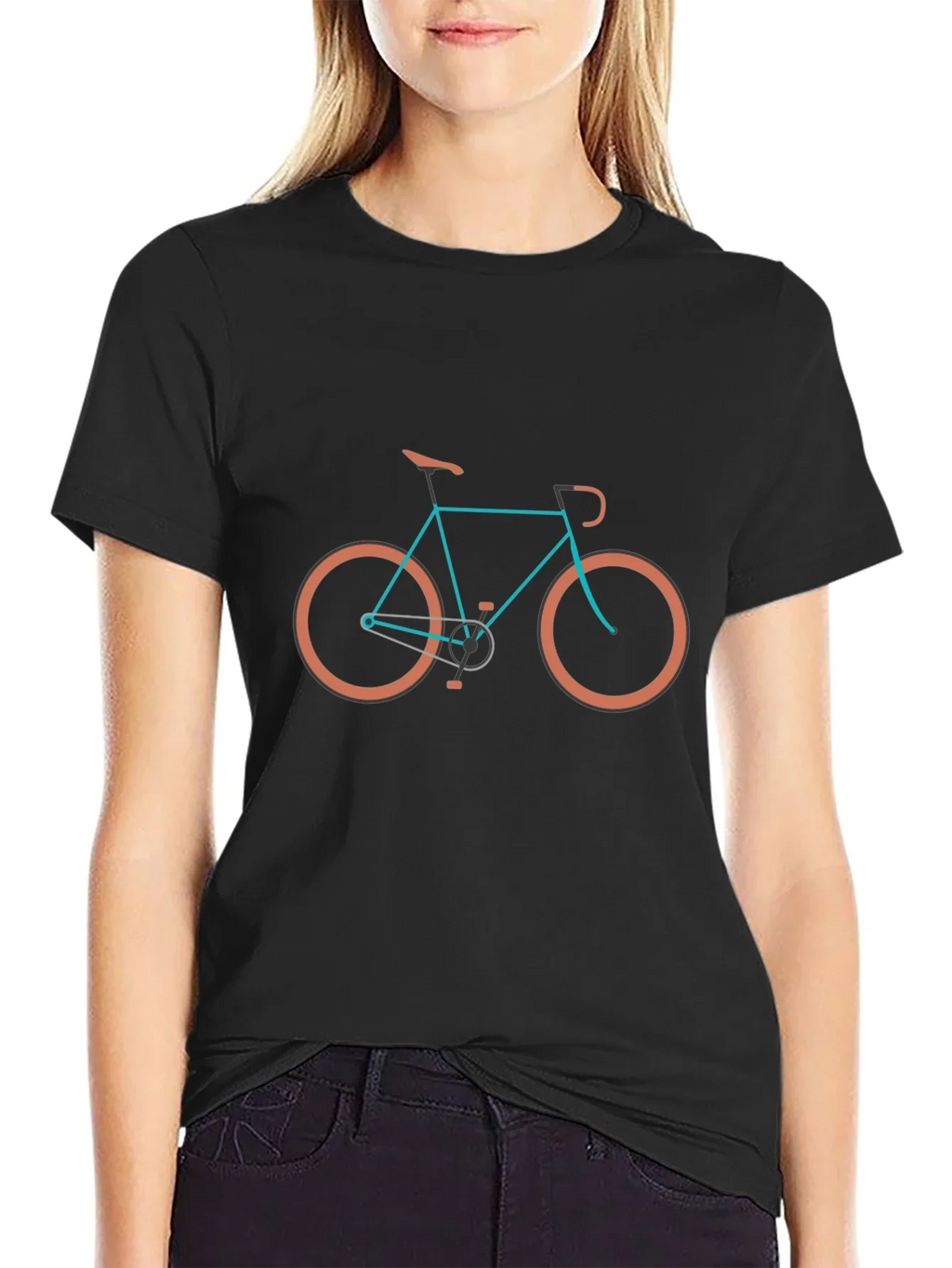 Stylish Bike Graphic Tee - Black Cotton Blend