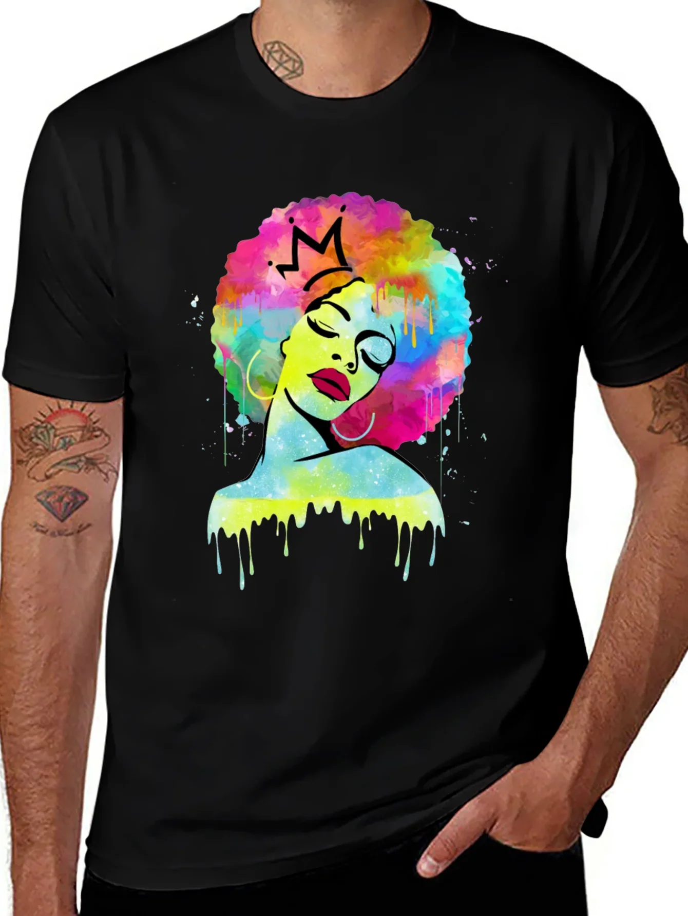 Afro Queen Black T-Shirt - Colorful Art Print