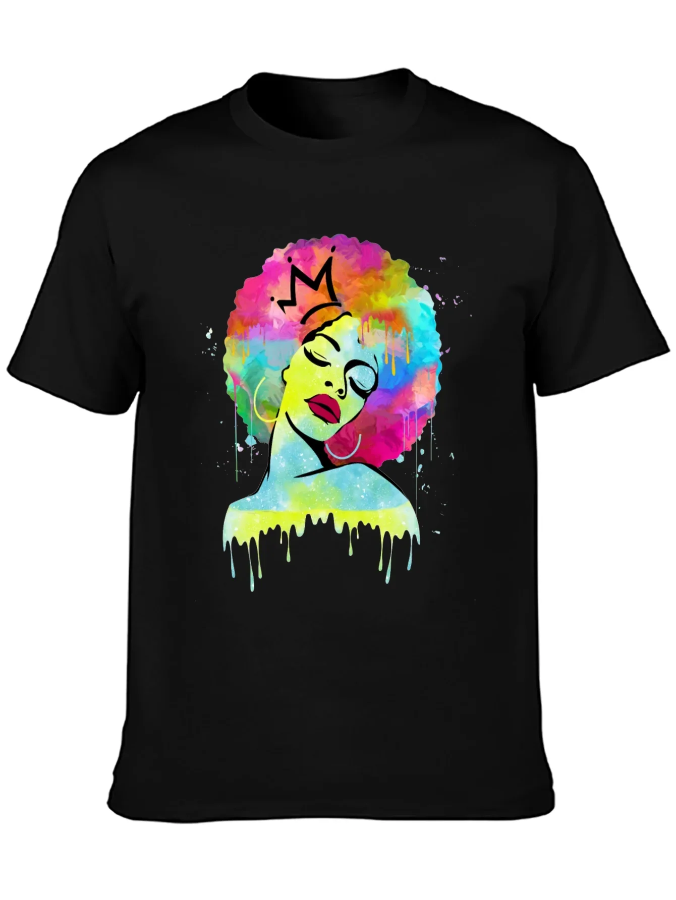 Afro Queen Black T-Shirt - Colorful Art Print
