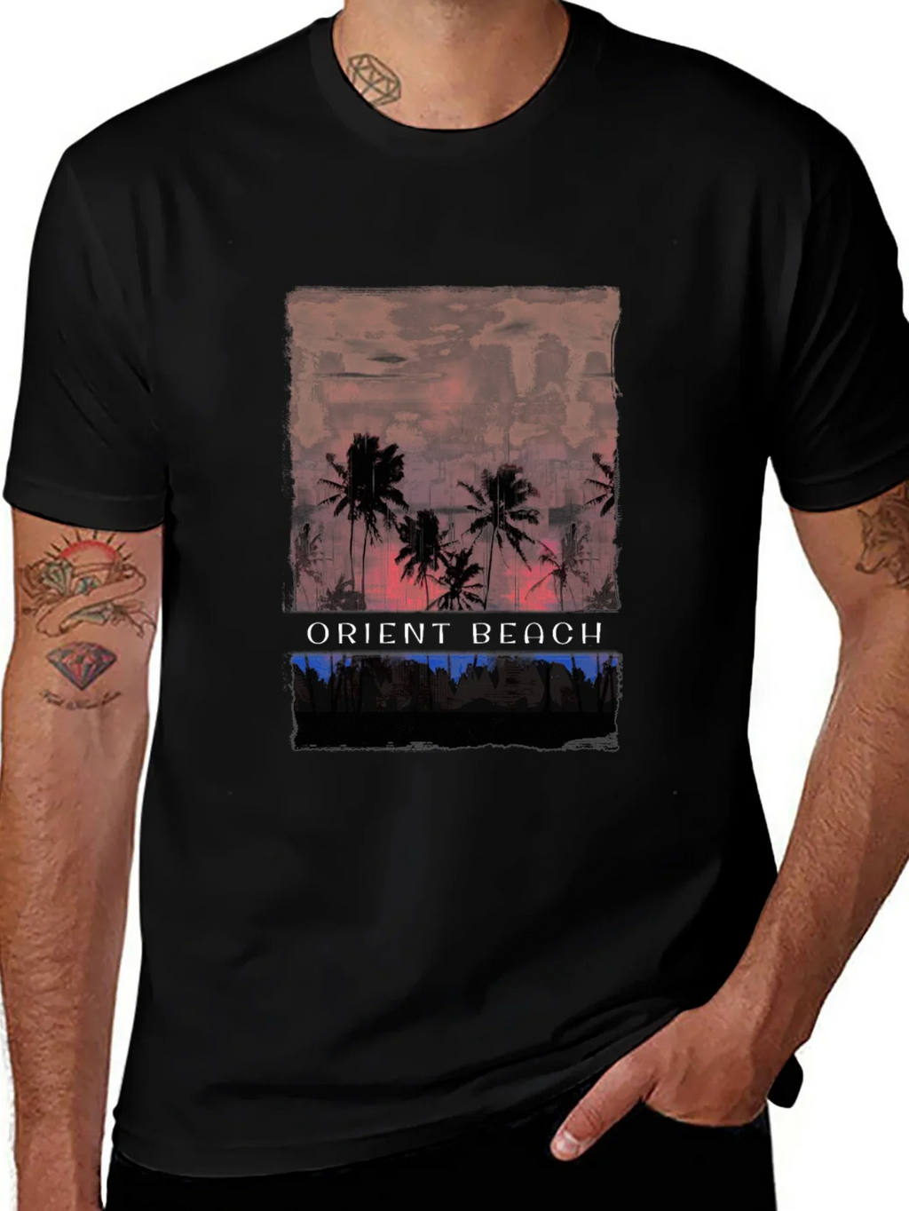 Orient Beach Palm Tree Graphic T-Shirt
