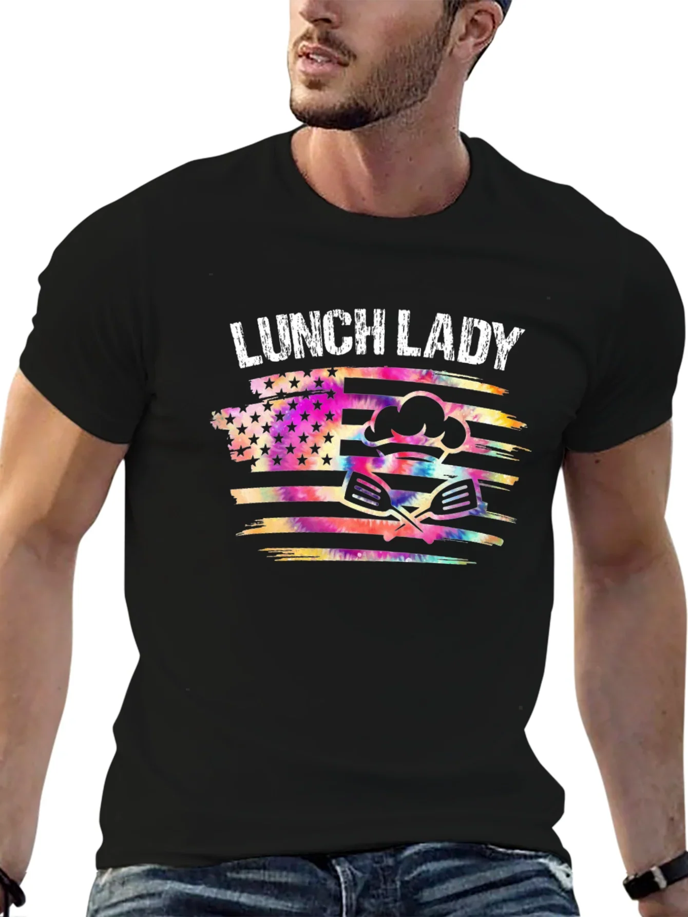 Lunch Lady Tie Dye American Flag Graphic T-Shirt