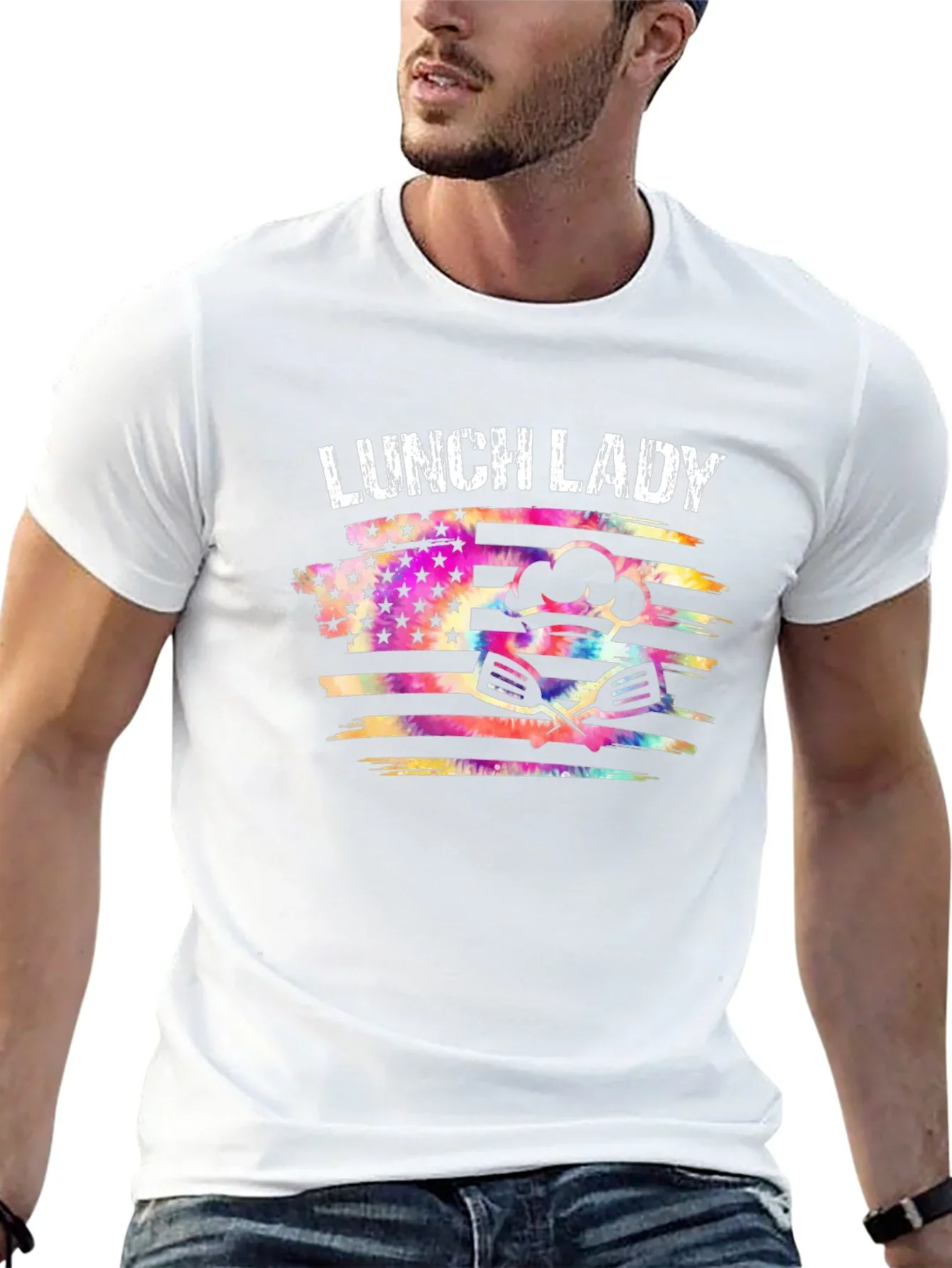 Lunch Lady Tie Dye American Flag Graphic T-Shirt