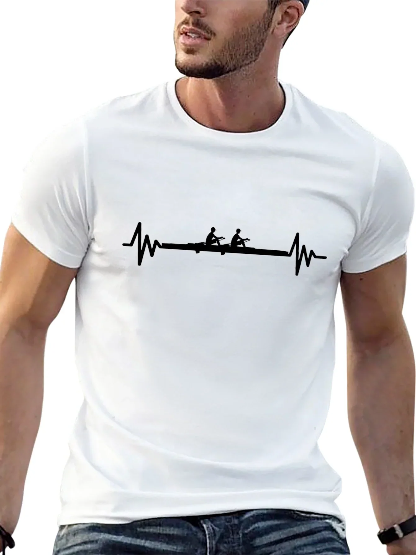 Rowing Heartbeat T-Shirt - Black Graphic Tee