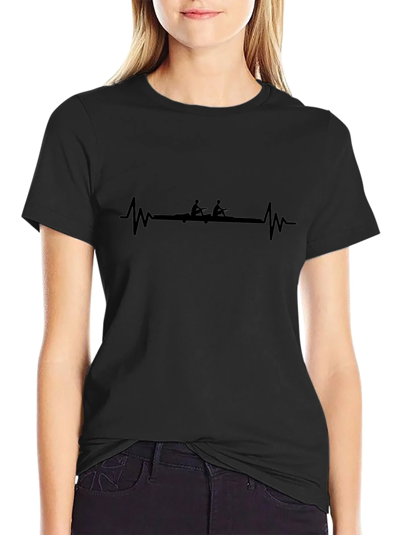 Rowing Heartbeat T-Shirt - Black Graphic Tee