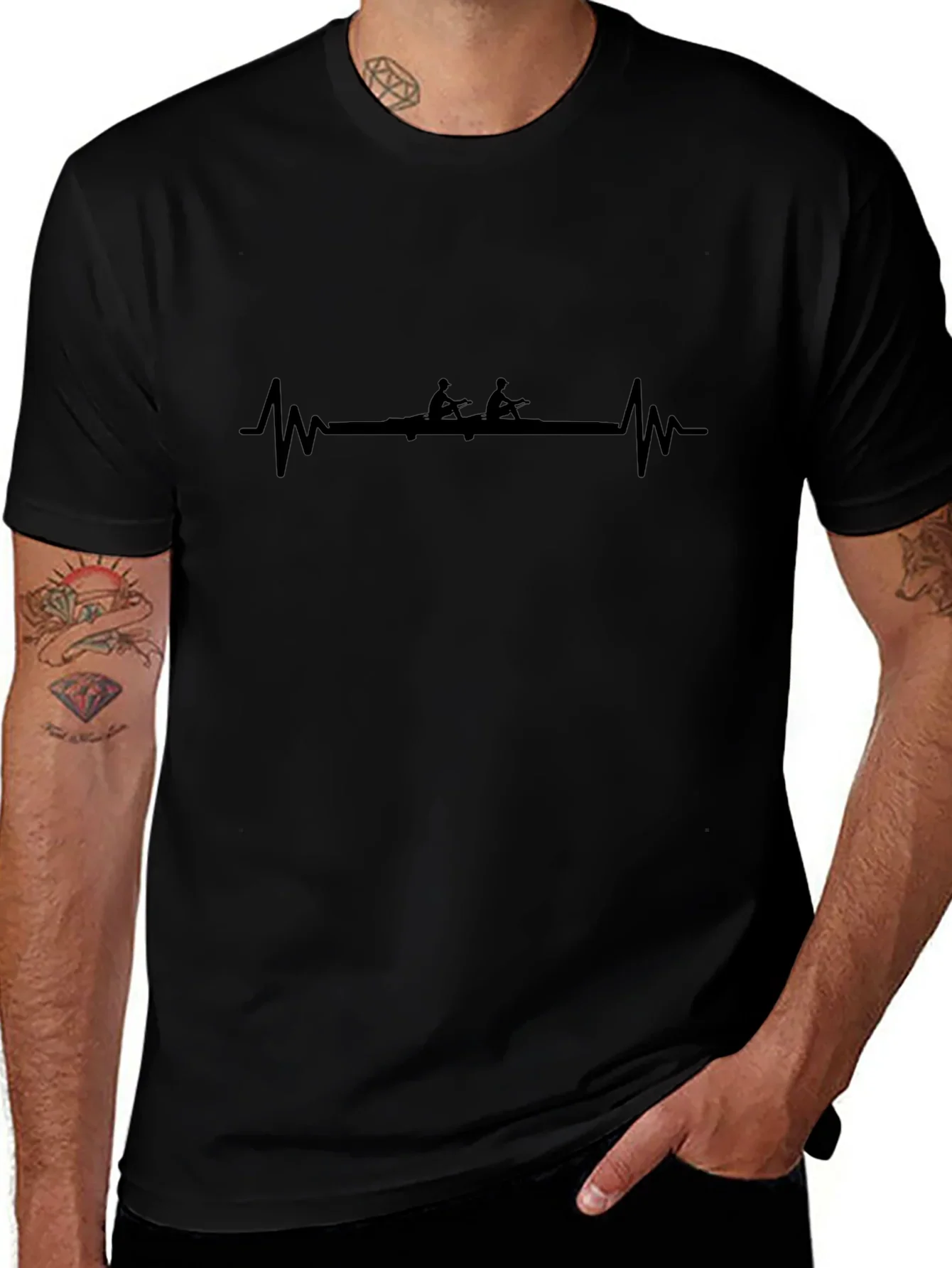 Rowing Heartbeat T-Shirt - Black Graphic Tee