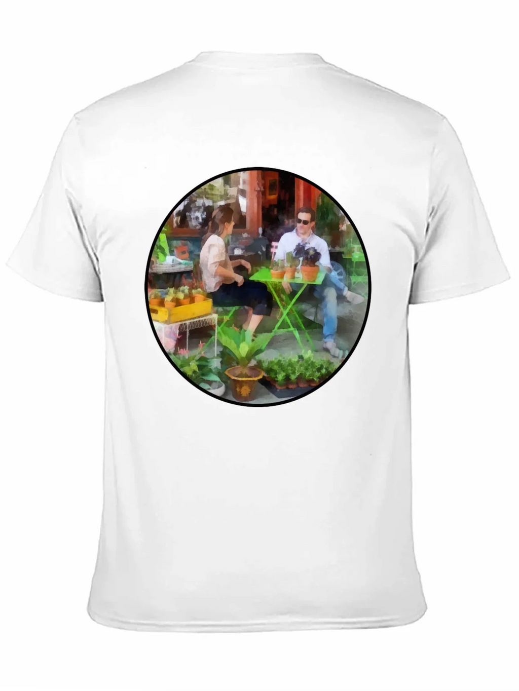Artistic Cafe Scene Graphic Tee - Unique Design