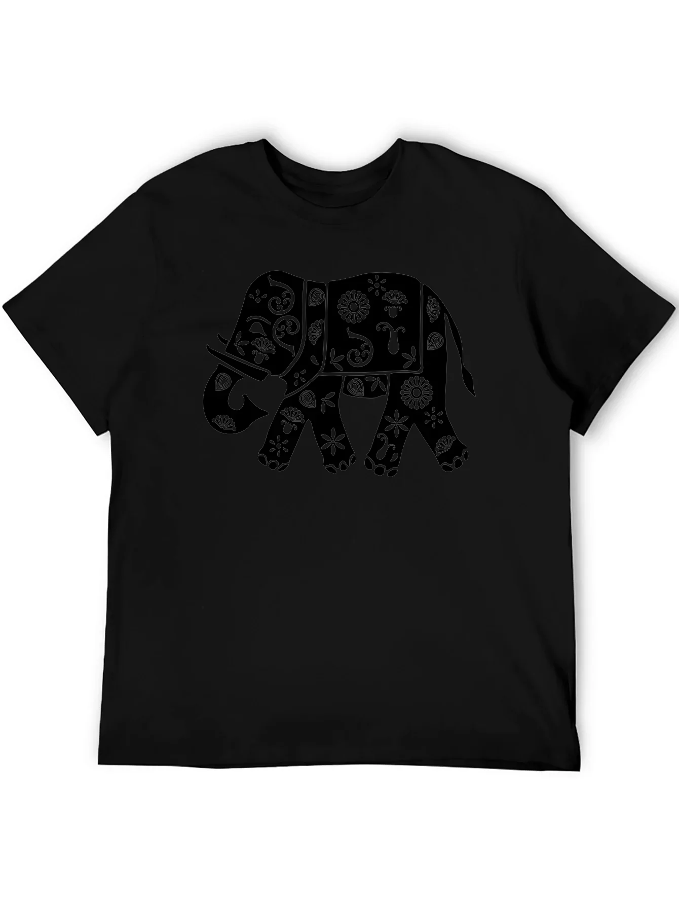Black Elephant Floral Graphic Tee - Stylish Casual Comfort