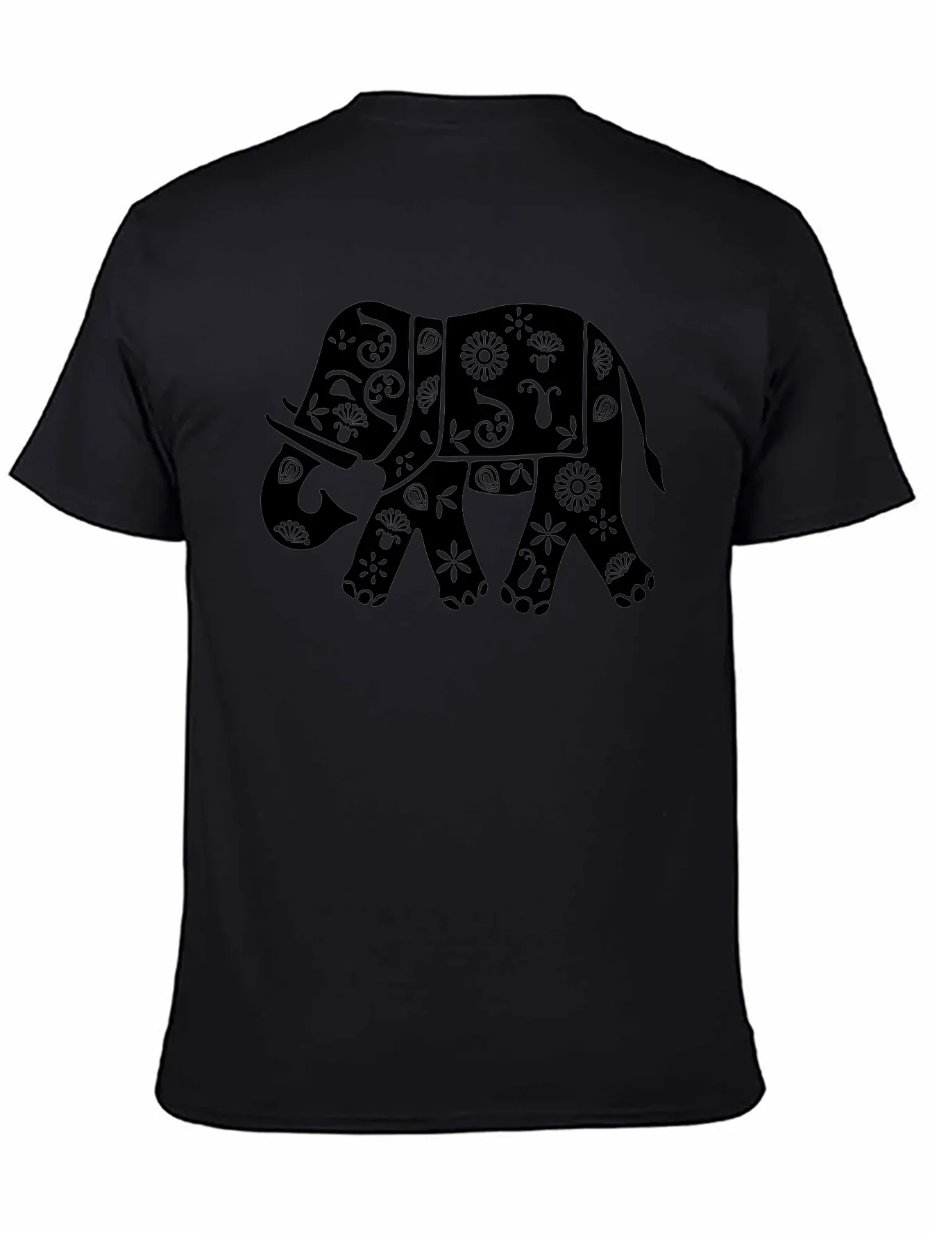 Black Elephant Floral Graphic Tee - Stylish Casual Comfort