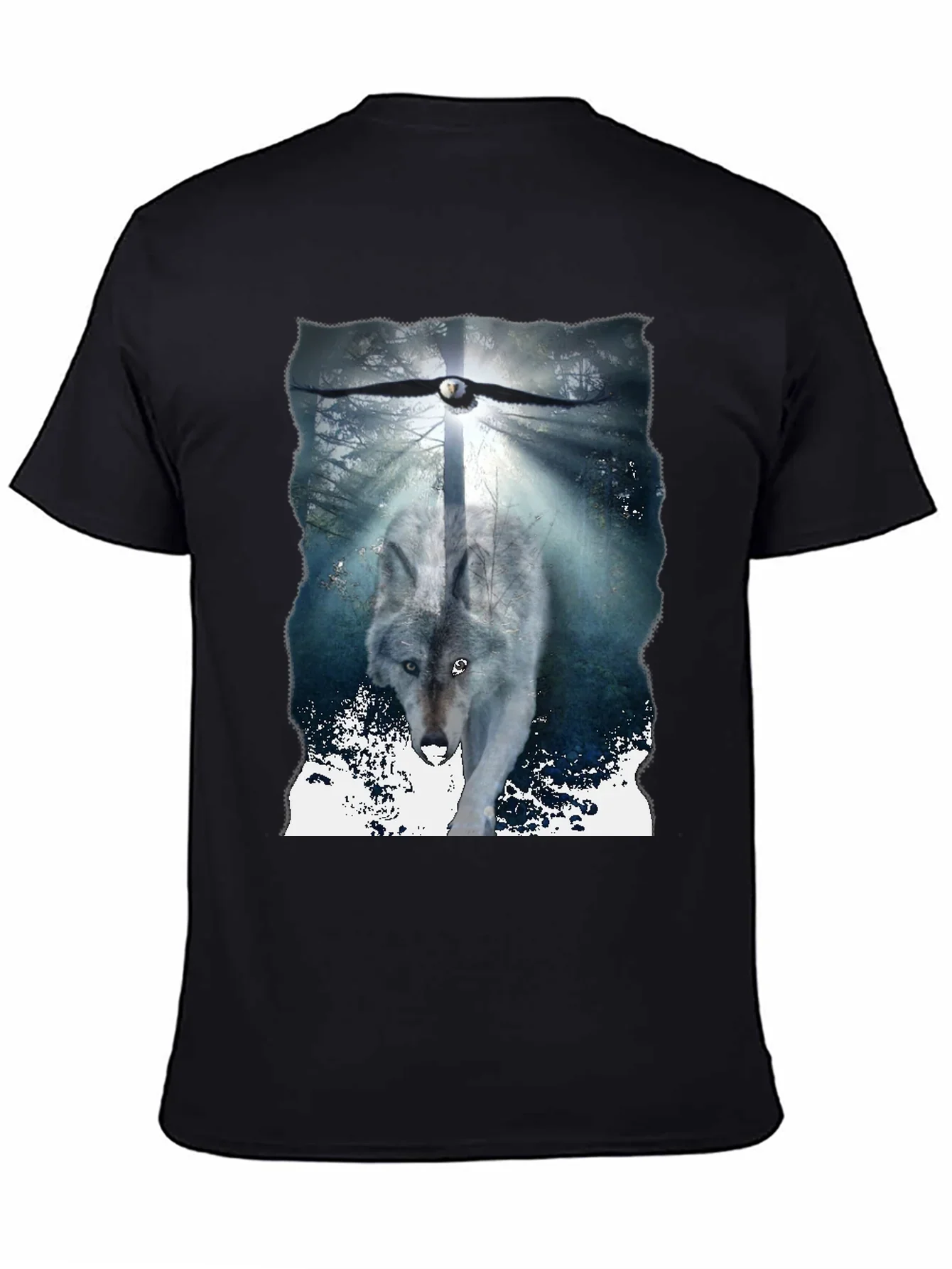 Wolf & Eagle Graphic Tee - Black Cotton Blend